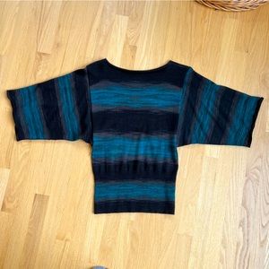 Style & Co Sweater Stripe Turquoise Black Petite